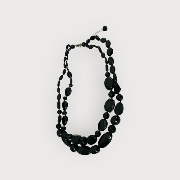 Large black faceted crystal double row necklace with silver clasp - Picture 6 of 7